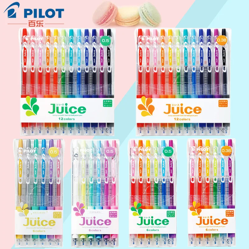 PILOT Juice Color Gel Pen Set 6/12 Pc Fluorescent Metal Basic Color Student Writing Key Notes Stationery Articles 0.38/0.5/0.7mm