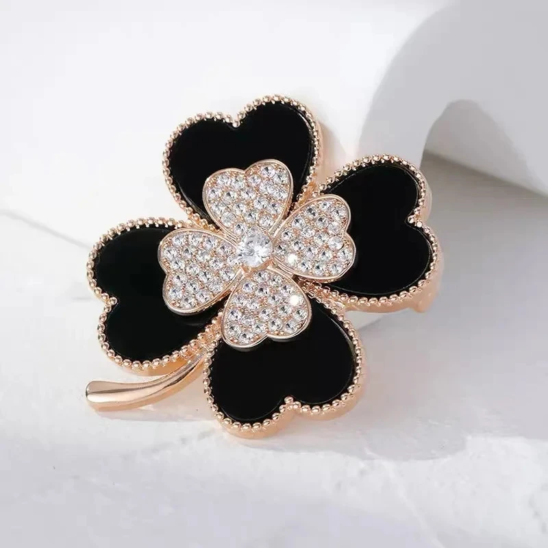 Brand Black Four Leave Clover Irish Shamrock Lucky Crystal Brooches and Lapel Pins Collections