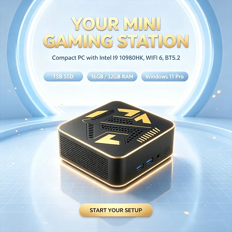 Intel Core I9-10980HK Mini PC 16GB RAM 2TB SSD Dual HDMI 4K Gigabit WiFi6 BT5.2 Windows 11 RGB Portable Gaming Desktop Computer
