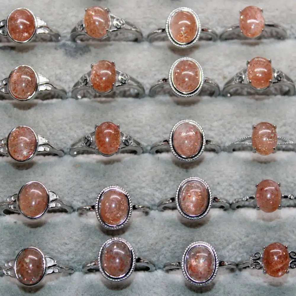 5ring AKAC  approx7*9mm natural golden sunstone adjustable white copper ring send randomly