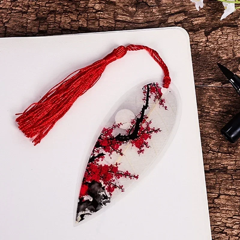 2Pcs Classical Elegance Creative Tassel Bookmark Chinese Wind Natural Collectibles Leaves Vein Bookmarks Creative Stationery