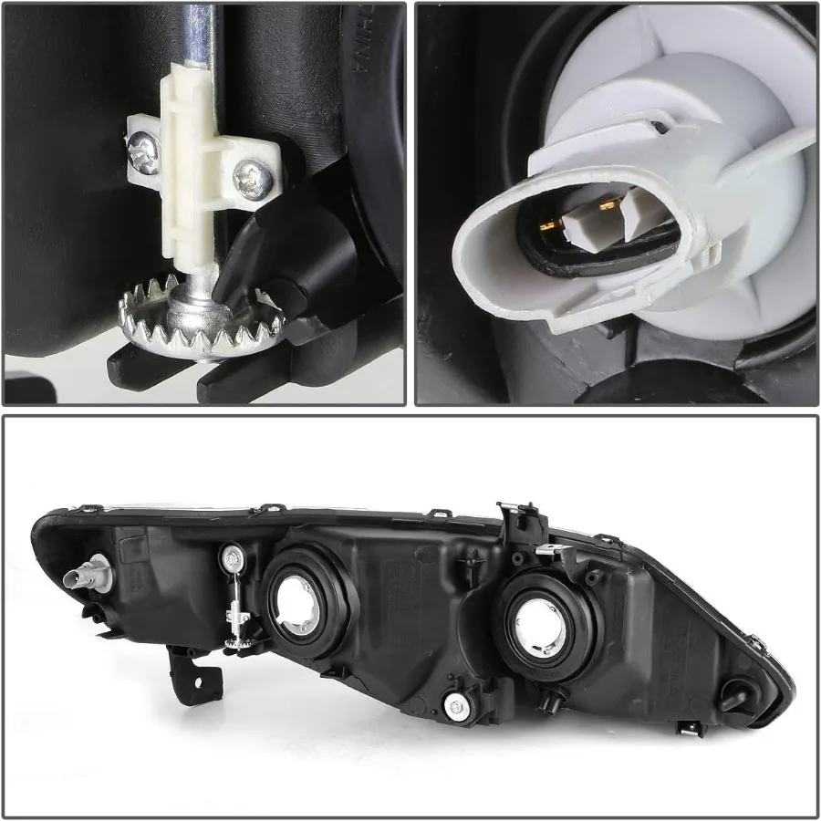 مجموعة المصابيح الأمامية متوافقة مع 2006-2011 Honda Civic 33101SNAA02، 33151SNAA02، HO2503125، HO2502125، كروم/العنبر، HL-OH-HC