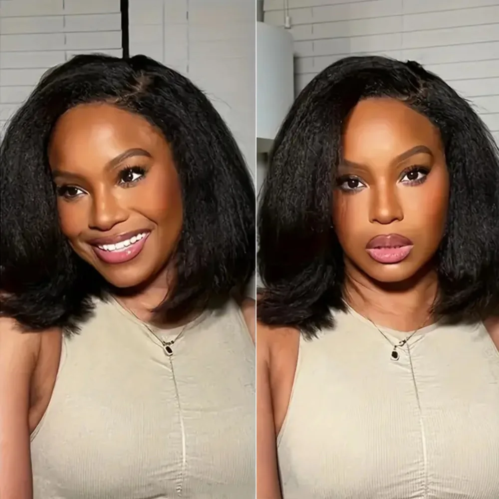 

Wear Go Glueless Wig Yaki Straight Bob Wig 6x4 Pre Cut Pre Bleached Glueless Wig Human Hair 4x6 Lace Closure Wig 180% Density