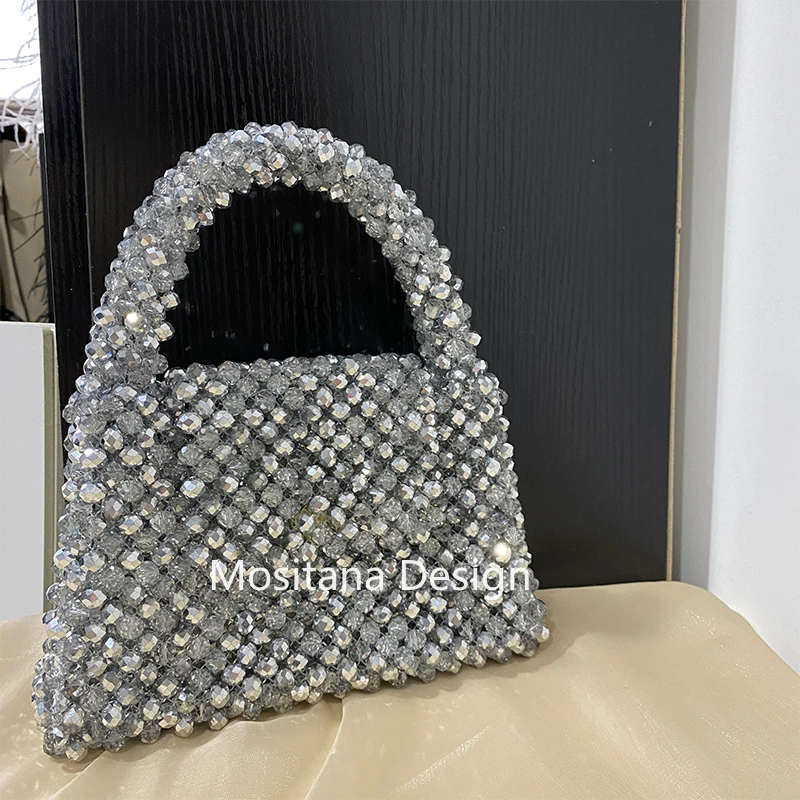 Crystal Silver Bead Designer Bags Summer Handmade Beach Ladies Bags Handbag Fashion Decoration Shiny Purses Handbags for Women