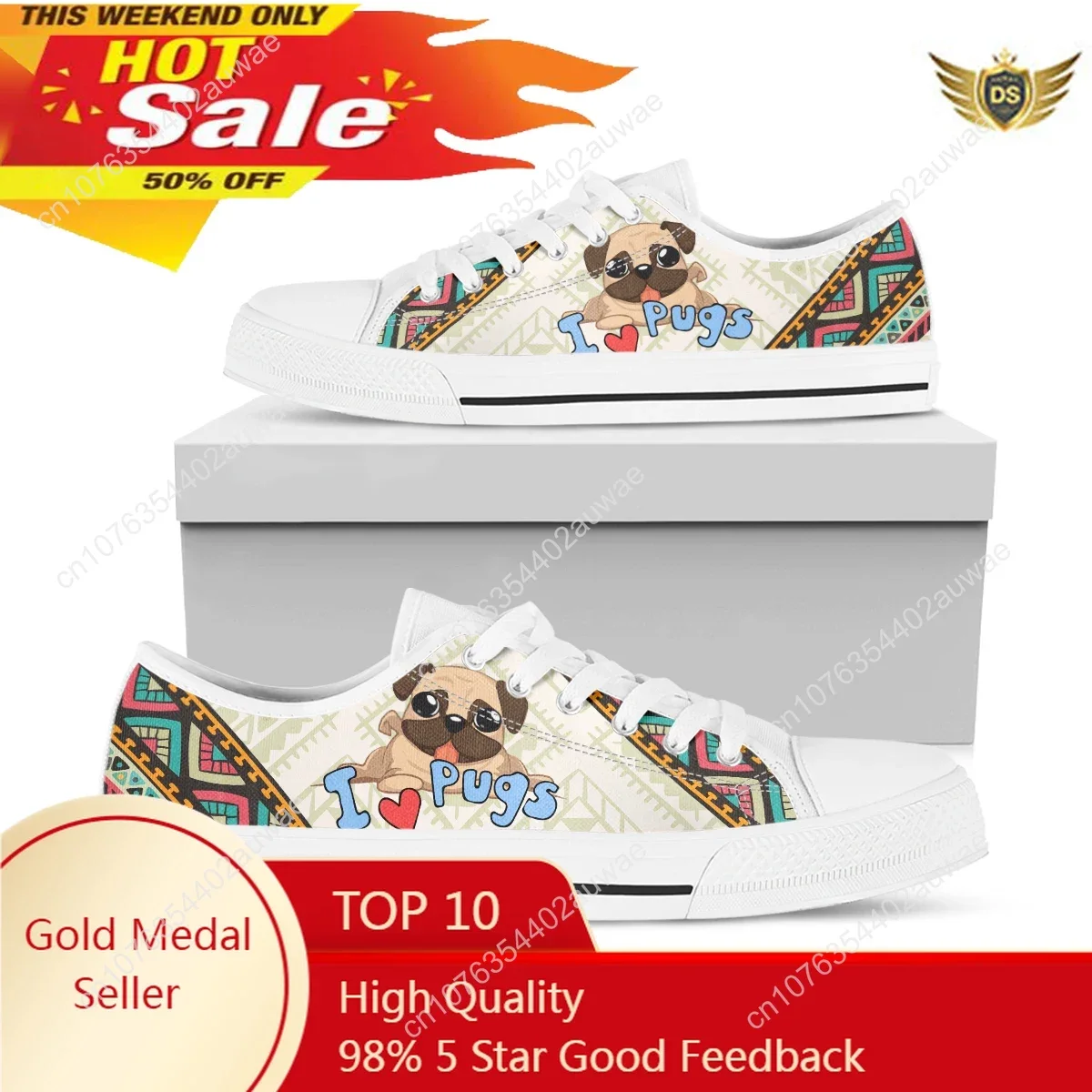 

Pug Lover Cartoon Woman Vulcanize Shoes Classic Women Canvas Shoes White Sneakers Comfort Breathable Couple Shoes