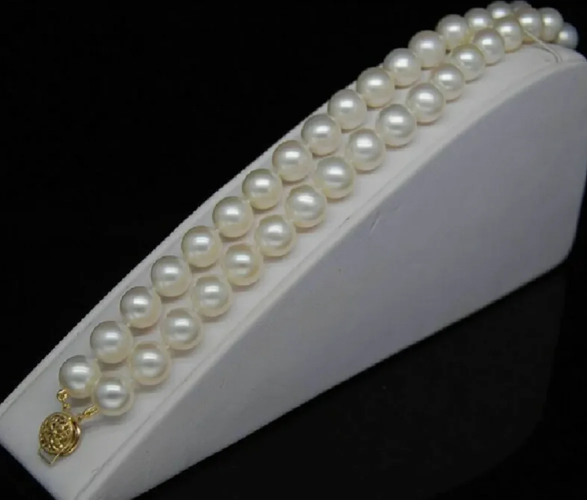 

Perfect Double Strand Nanhai AAA 8-9mm White Pearl Bracelet 7.5-8 14K Gold Buckle