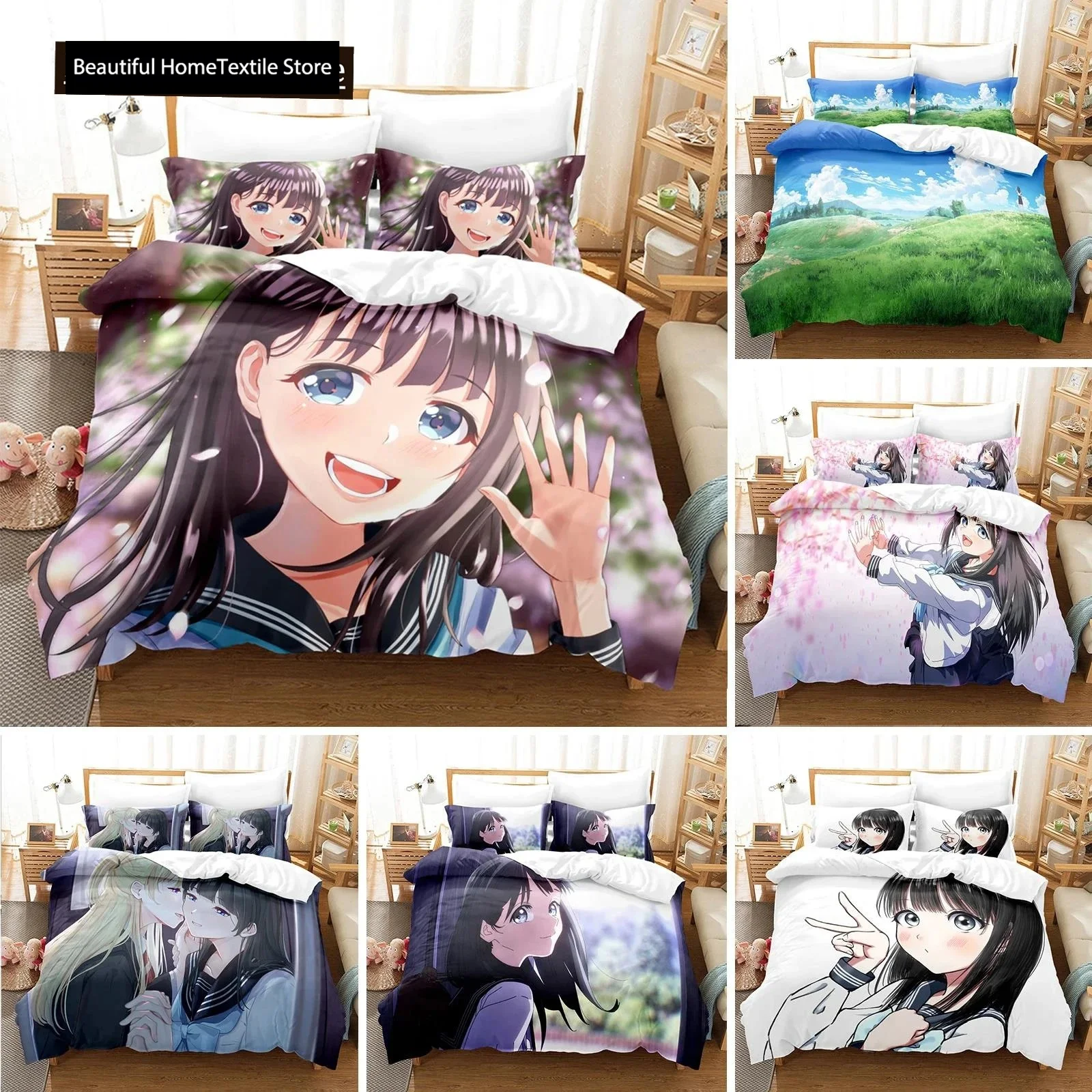 

3D Printed Akebis Sailor Uniform Bedding Set Anime Duvet Cover Double Twin Full Queen King Adult Kids Bedclothes Quilt Cover
