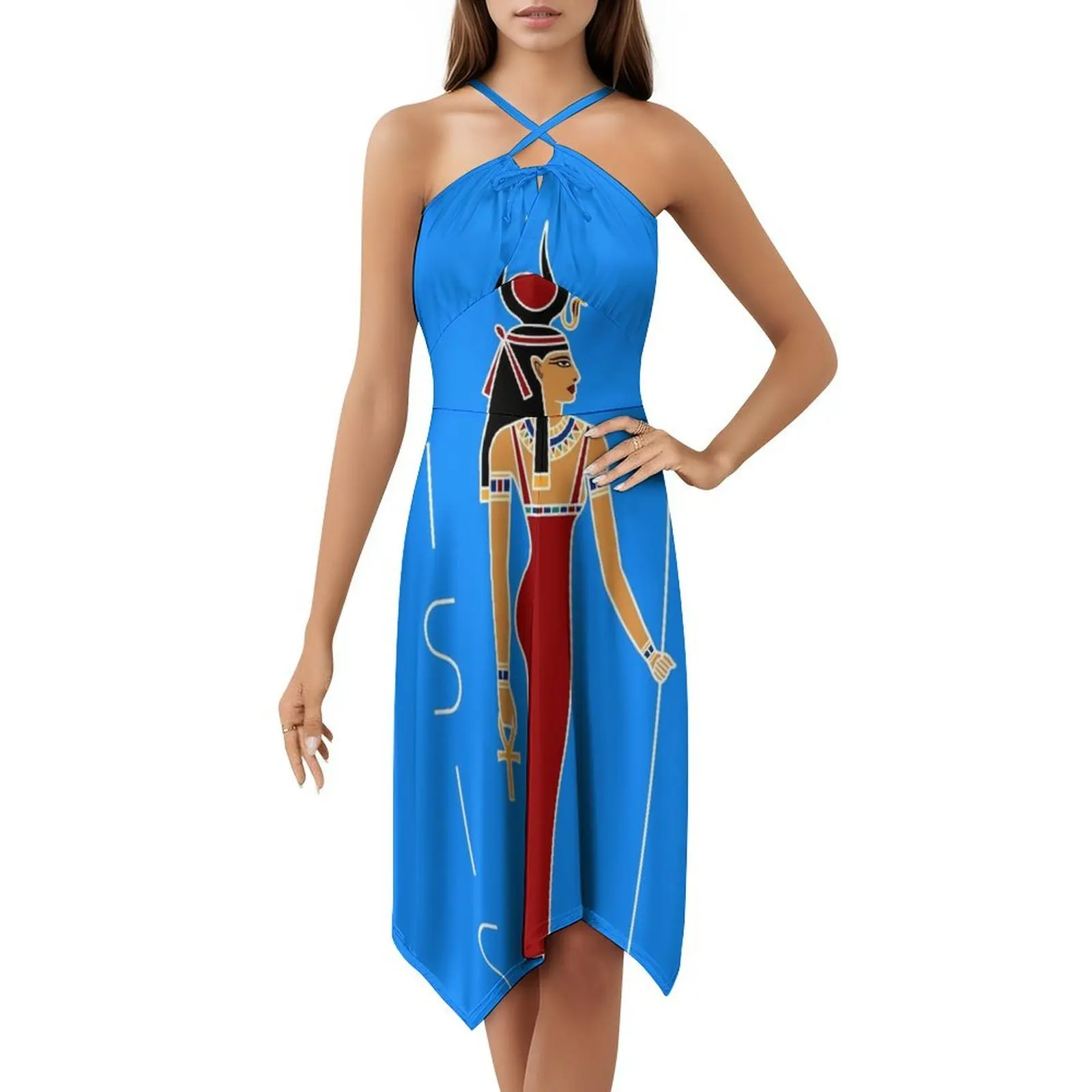 - Egyptian Goddess Bohemian Sleeveless Dress For Women Print Beach Party Dresses Goddess Egypt Egyptian Pyramids Evening Dress