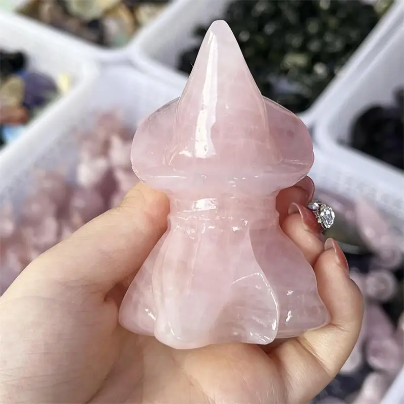 

Natural Rose Quartz Halloween Ghost Dog Figurine Goddess Carving Healing Crystal Reiki Carved Stones Gift Room Decoration 1PCS