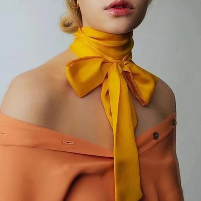 5*200CM Long Silk Skinny Scarf Solid Color Satin Silk Narrow Neckerchief Bag Ribbon Women Neck Hair Band Headbands Scarf