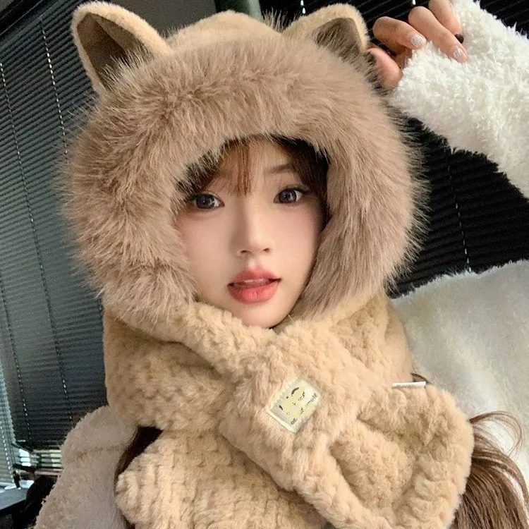 

Fashion Trapper Hat Aviator Ushanka Extreme Cold Weather Fox Women Headwear Cap Autumn Winter Scarf Warm Women Fur Velvet 2M91