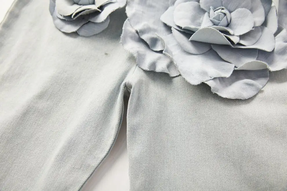 Franse stijl sexy modieuze zware borduurwerk bloemen strapless denim gewassen bell bottom eendelige broek hoge taille jeans