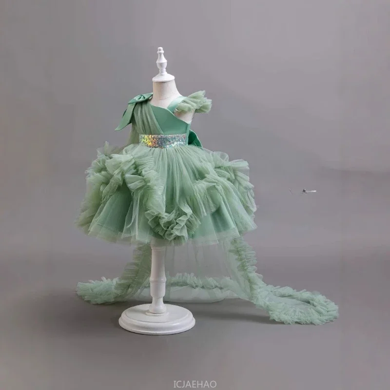 

Party Dress New Baby Girls First Birthday Dress Performance Outfit Children Clothes Vestido Off Shoulder Cake Tutu Gown Kids