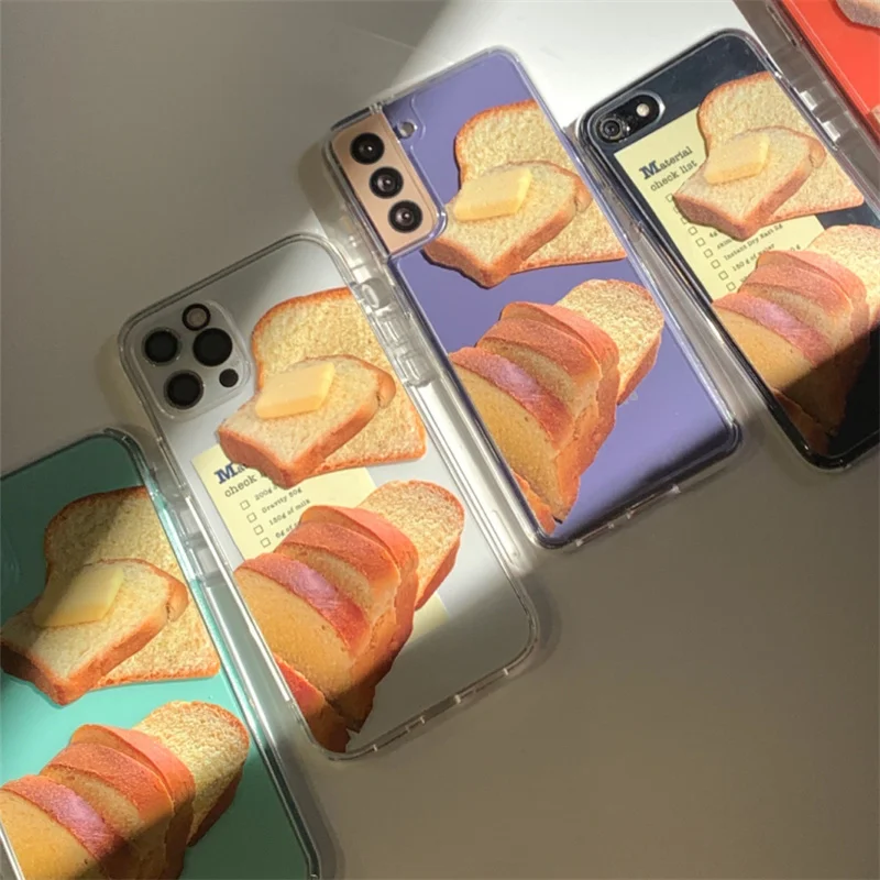 Koreanische Ins Butter Brot Telefon Fall Für iPhone 16 14 15 13 12 11 Pro Max Mini 7 8plus Se XS XR Weiche Kristall Silikon Zurück Abdeckung