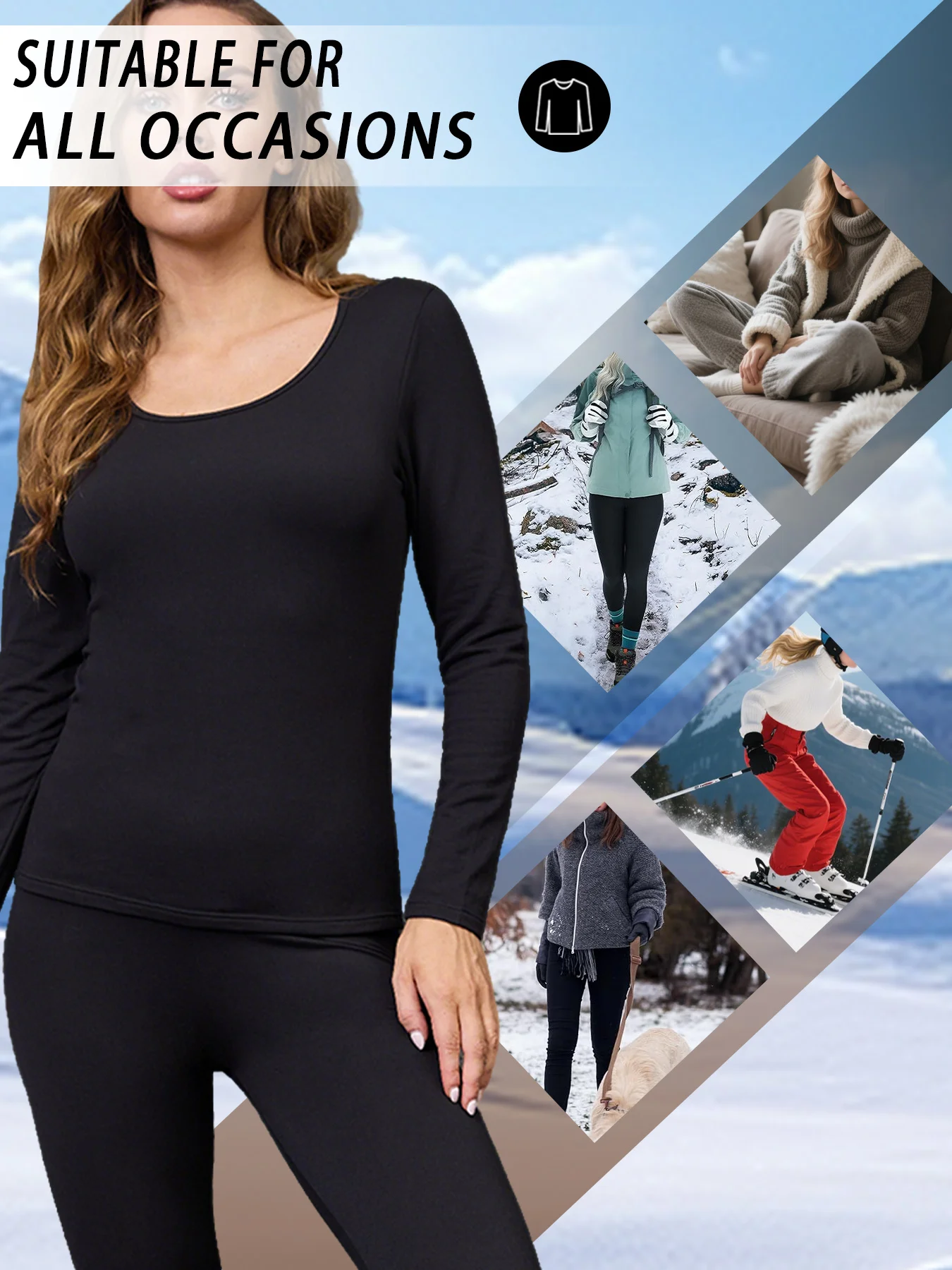 Womens Super soft  Fleece Long Sleeve Thermal Shirts for Women Cold Weather Womens Thermal Underwear Tops Base Layer