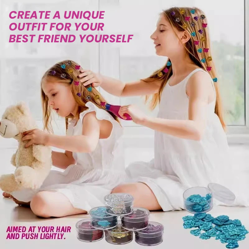 DIY Haar-Styling-Werkzeug mit glänzenden Pailletten, Laminator, Rollenspiel, Kopfbedeckung, Haar-Edelstein-Juwelen, Anziehspielzeug für Mädchen, Geburtstagsgeschenke