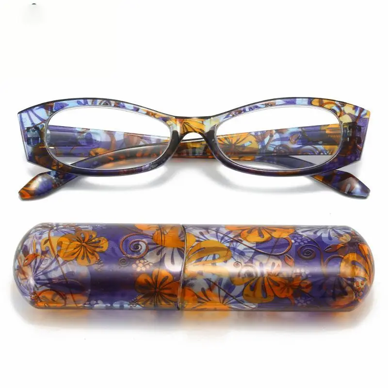 Send Box New Portable Pen Holder Reading Glasses For Women Print fashion Comfort Ultra-Light Spring Leg Prescriptic Glasses