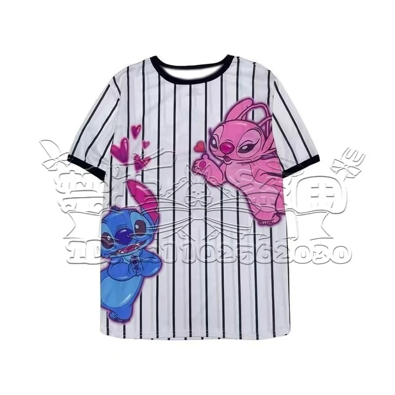 

25/26 New Summer Special Edition Striped Cartoon Stitch Sports Casual Jersey Men's Women's Couples 3D Printed Short Sleeve