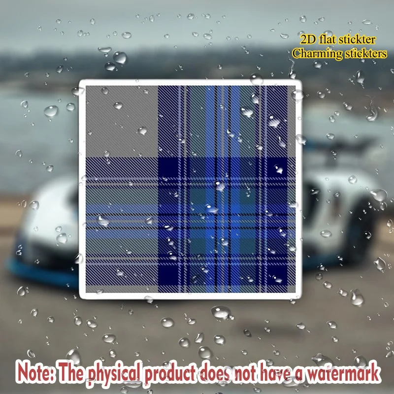 1Pc 2D Flat Blue Gray Plaid Waterproof UV Resistant Vinyl Sticker For Car SUV Motorcycle Boat Kayak Scooter DIY Decor