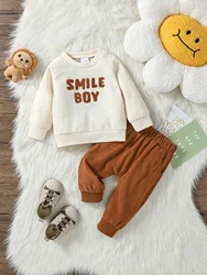 Baby Boys England Style Autumn/Winter Long Sleeve Print Letter Sweatshirt +Pant With Pocket For Outdoor Set