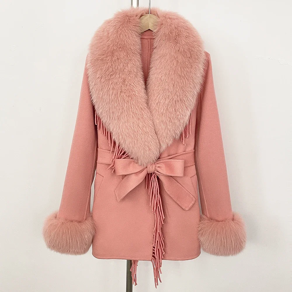 リアルファーコート 2025 秋冬新作 本物の毛皮ジャケット レディース ウール混紡 ショートフォックスファー 天然毛皮 ウールジャケット 女性用オーバーコート