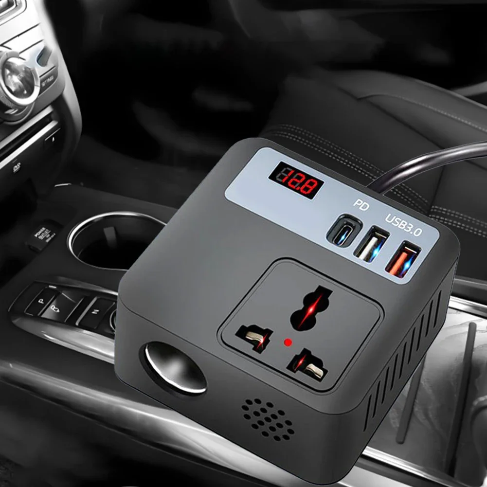 Car Device Power Inverter DC Power Strip Black Car Power Inverter Reliable Power Conversion Wear-Resistant Design