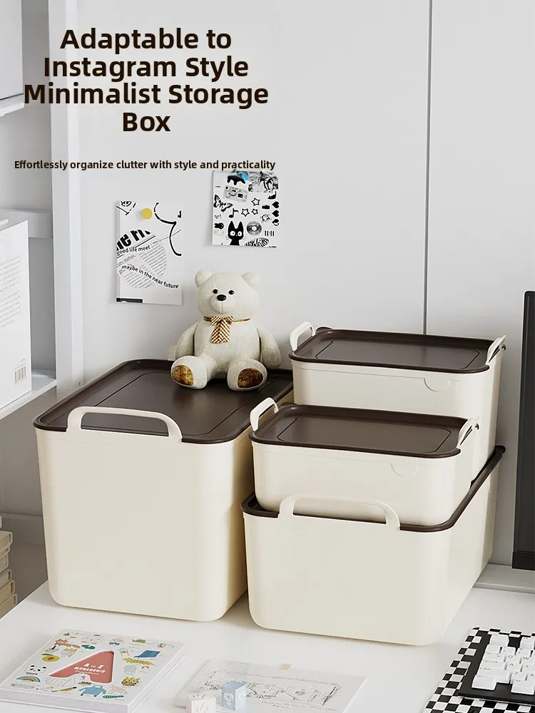 Plastic Rectangular Covered Storage Box Home Toy Snack Cosmetic Organizer Desktop Messy Stuff Box Household Storage Container
