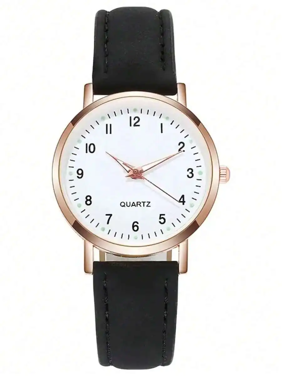 3pcs Women's Quartz Watches, Classic Round Dial Design With Black, White And Pink Leather Straps, Clear Numeric Markings, view 3