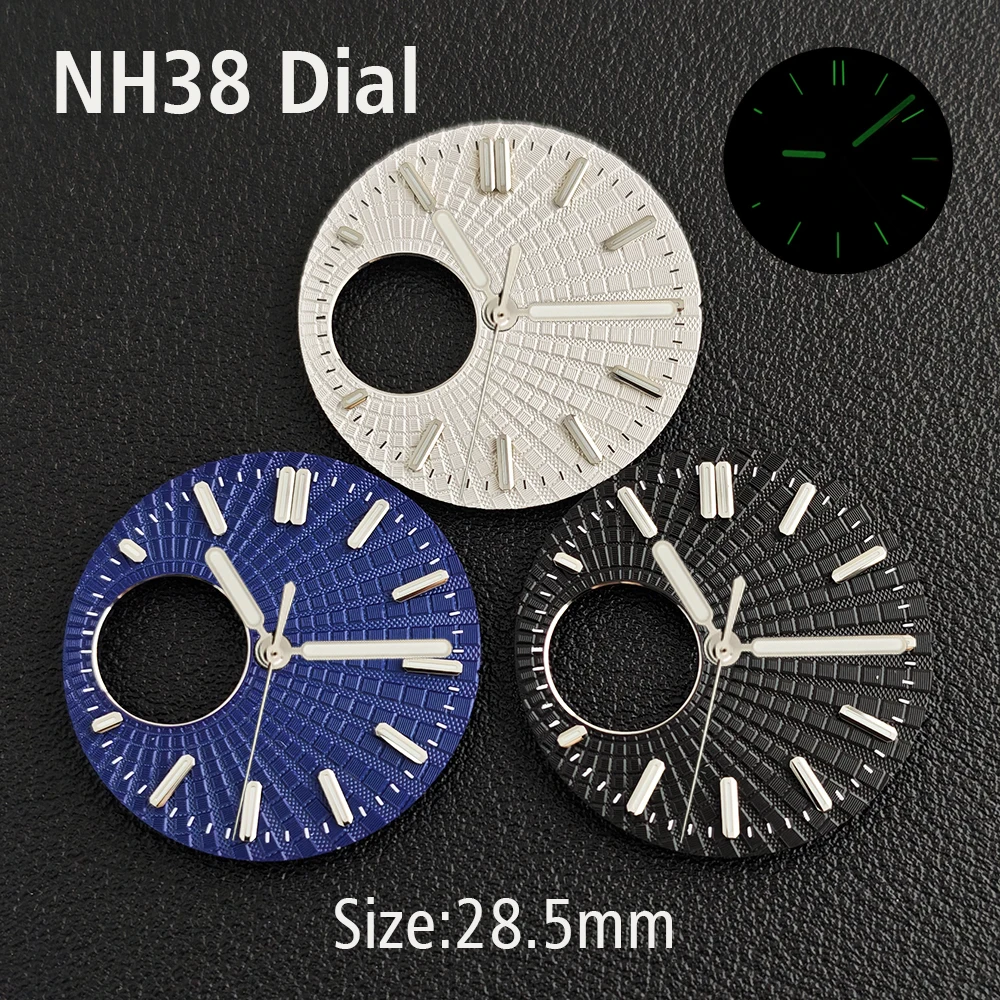 28.5mm No Logo Radiant Waffle Matte Dial, Suitable for NH35/36/38 Automatic Movement C3 Lumen Silver Case Module Parts