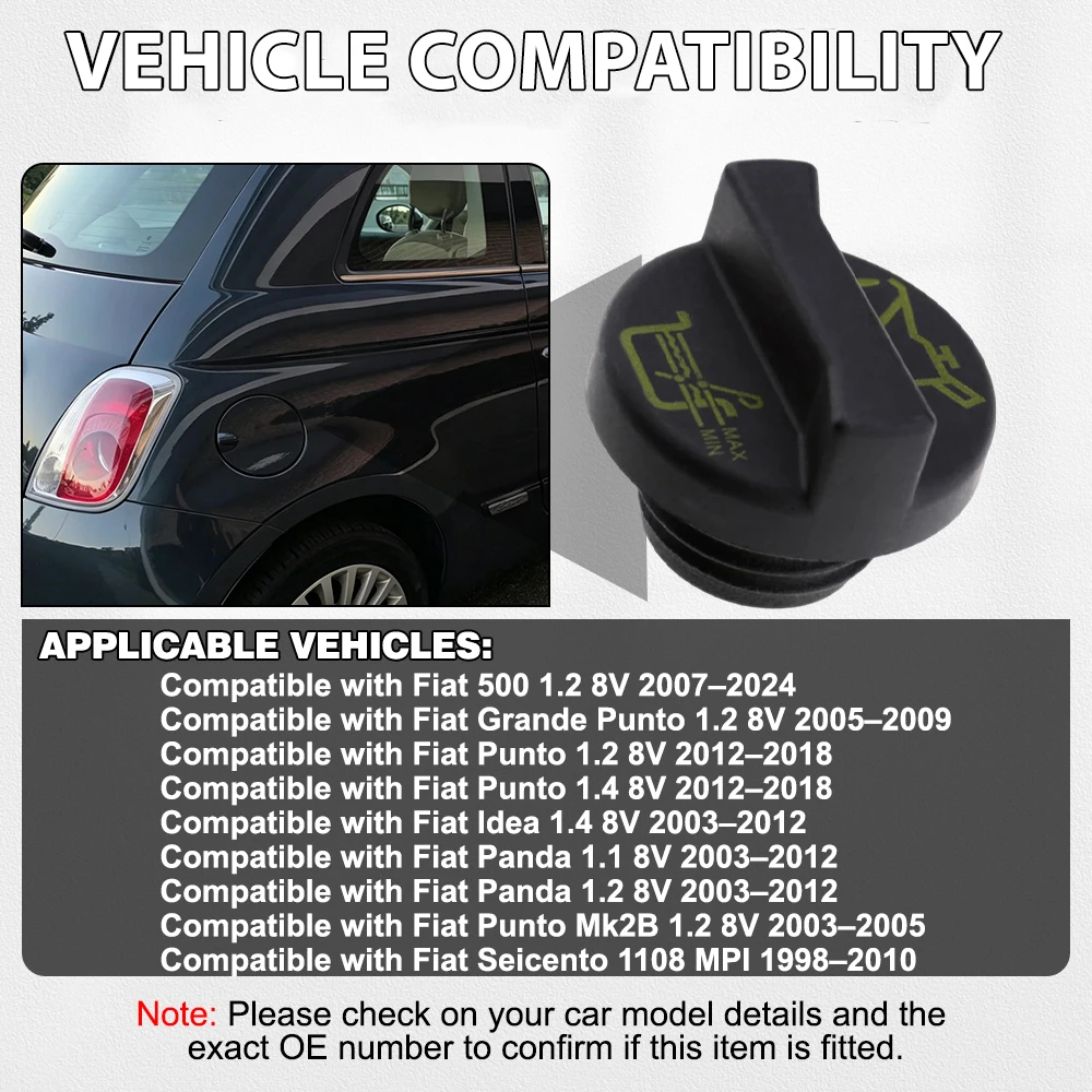 71740676 Black Engine Oil Filler Cap For Fiat Panda 1.1 8V 2003 2004 2005 2006 2007 2008 2009 2010 2011 2012 55222036