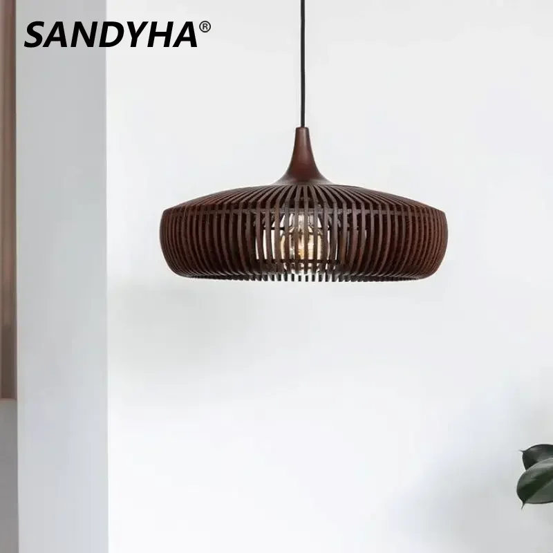 

SANDYHA Nordic Retro Log Restaurant Chandeliers Wooden Designer Led Lamp for Home Decor Bedroom Dining Table Fixtures Lighting