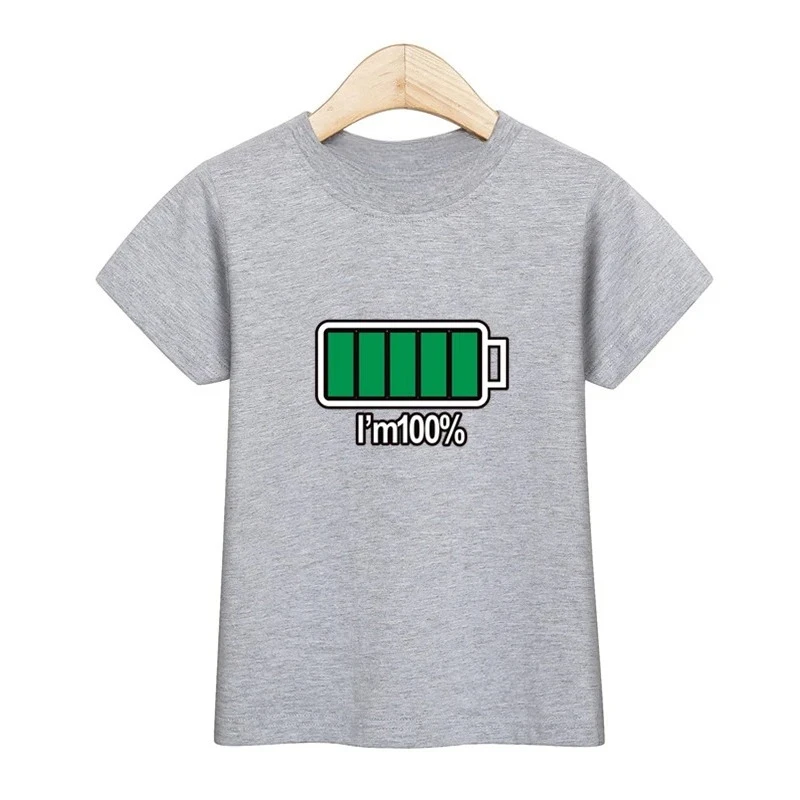 Children's Round Neck T-shirt Comfortable Soft Skin Friendly Fashionable and Casual Summer Battery Pattern Printed Top