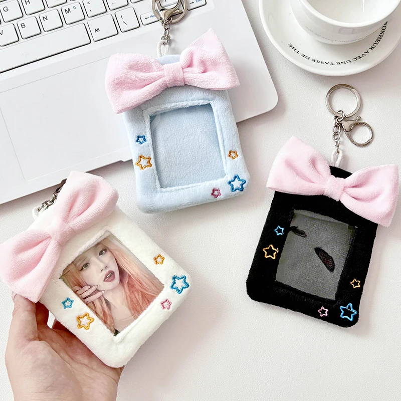 

Cartoon Bow Cute Series Soft Plush 3 Inch Kpop Photocard Holder Bag Pendant School Stationery