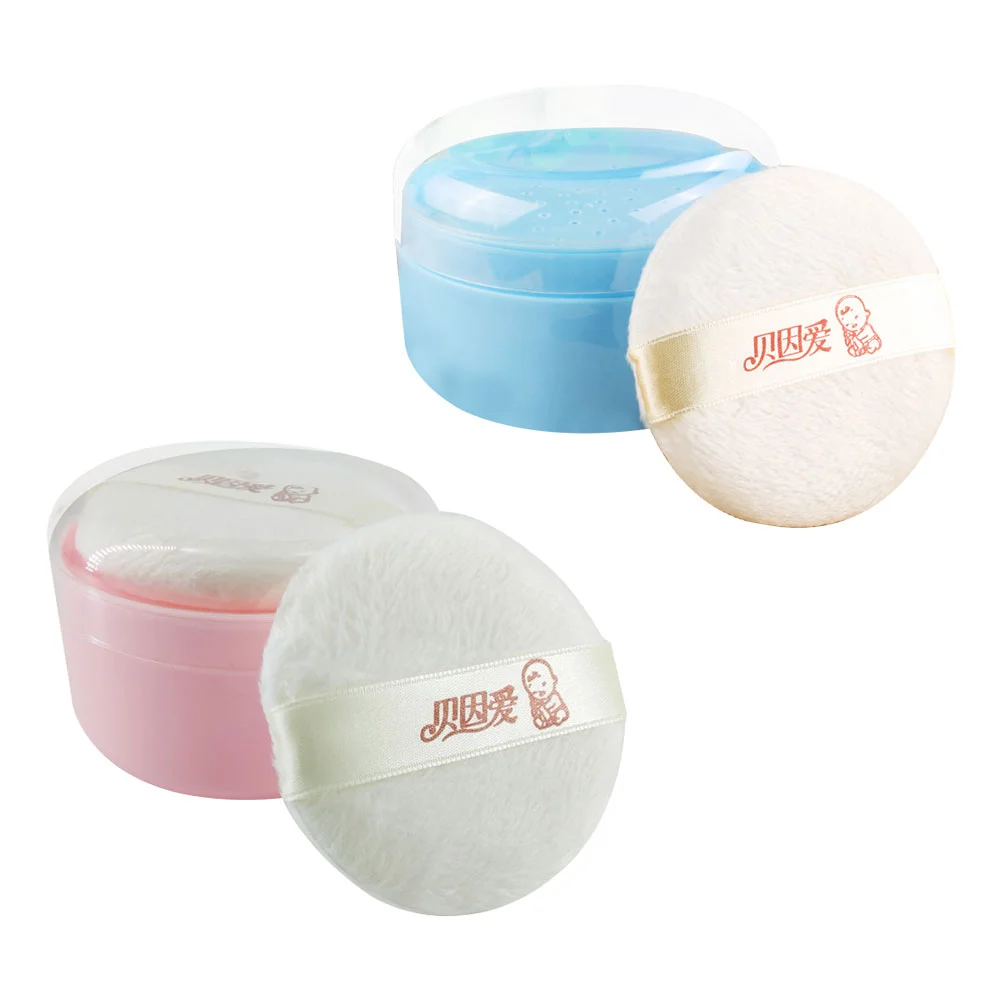 

2 Pcs Body Powder Box Baby Holder Talcum Case Accessory Storage Container Sponge