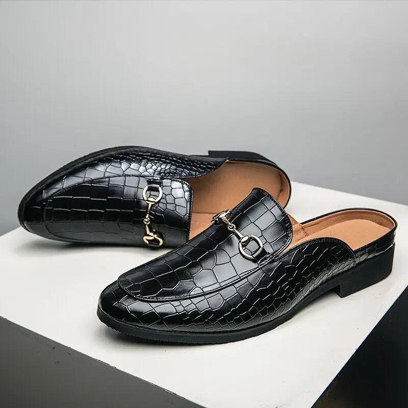 Italian Men Half Shoes Brand Patent Leather Mens Casual Shoes Mules Luxury Loafers Hot Sale Designer Shoes Men Slides SlippeHome