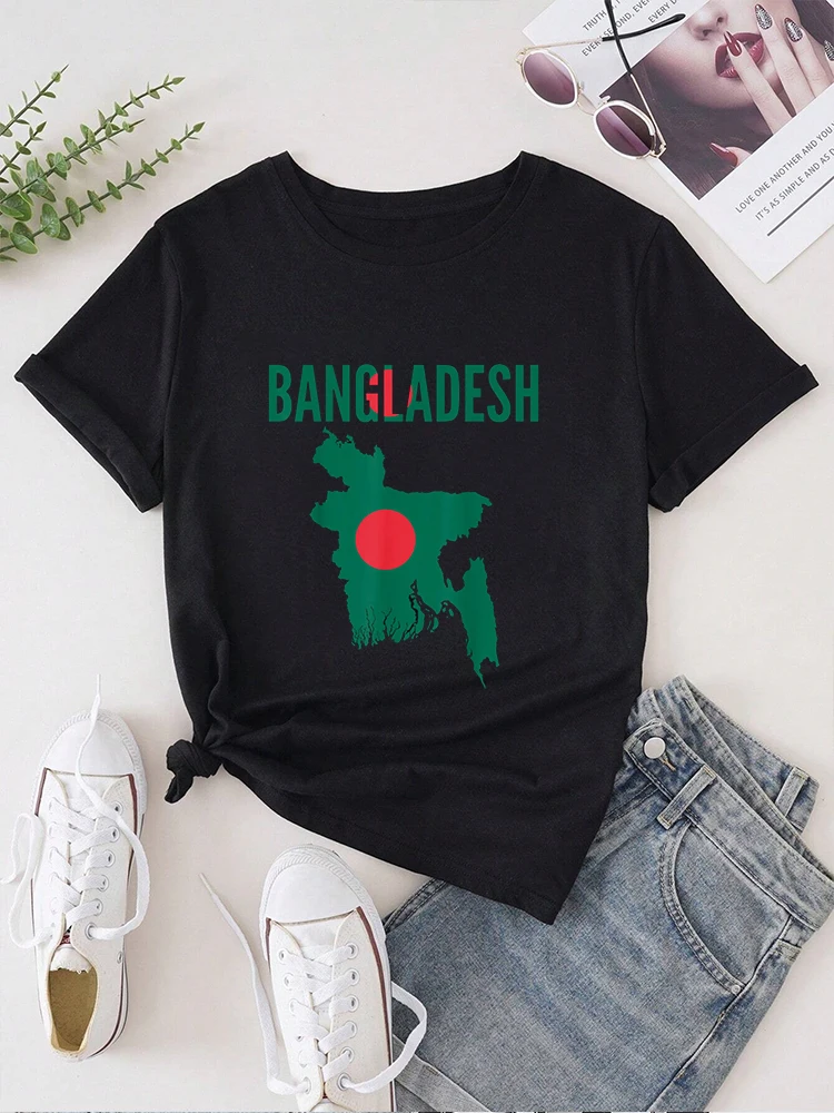 Bangladesz z mapą kraju flaga damska koszulka letnia moda T-shirt z krótkim rękawem koszulka z nadrukiem z okrągłym dekoltem casualowa odzież damska