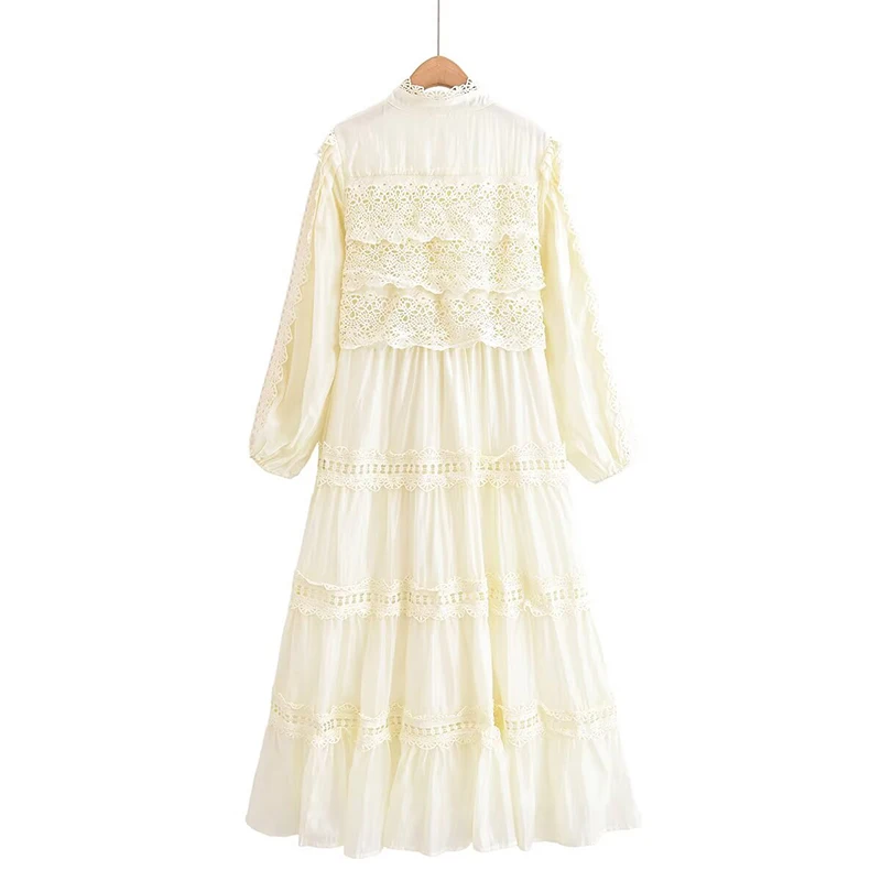 YENKYE 2025 Donne Patchwork di Pizzo Grande Altalena Camicia Lunga Abito Moda Falso 2 Pezzi Eleganti Abiti Autunnali Partito Maxi Abiti