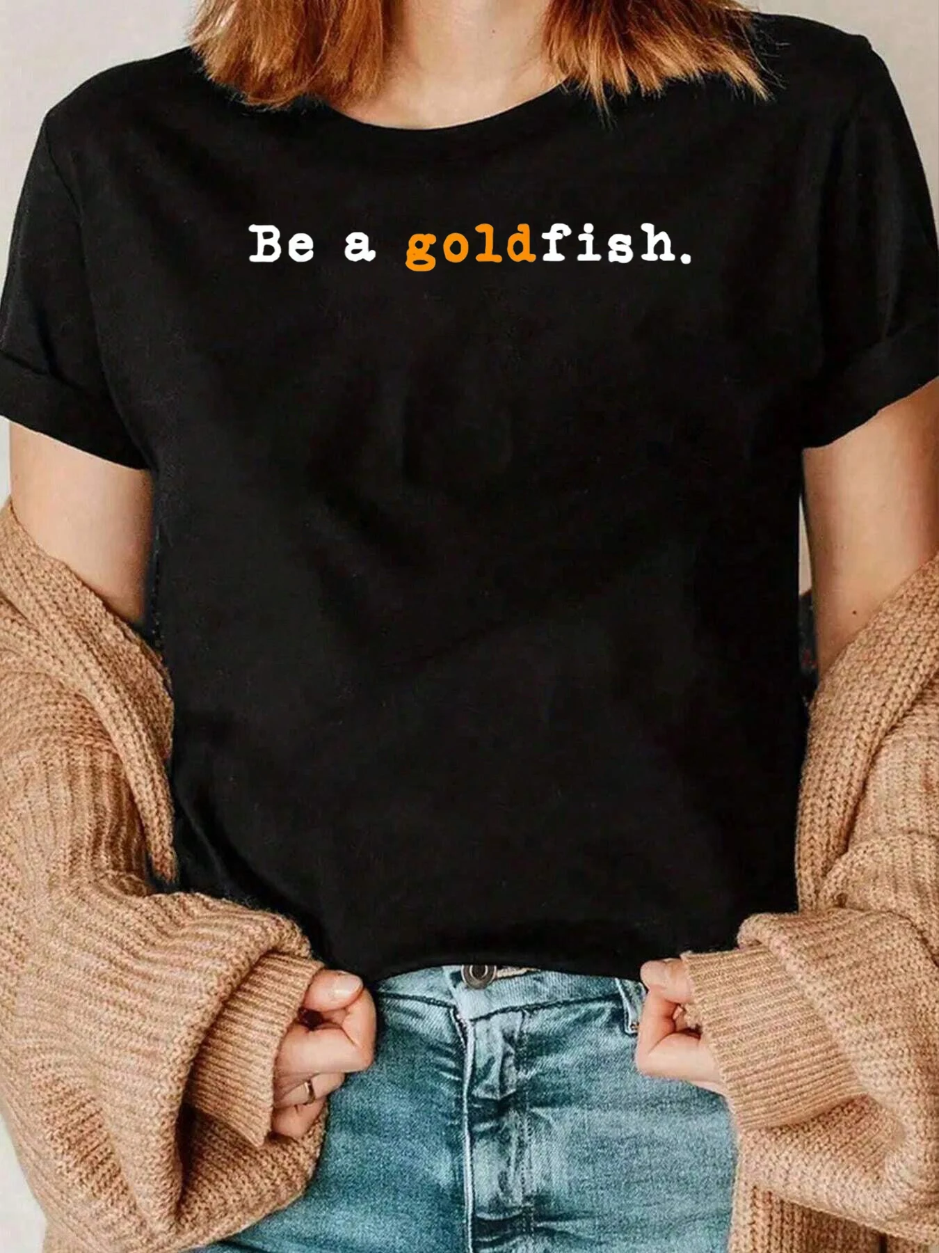 Be A Goldfish プリント T シャツ カジュアルウェア 女性用 220g