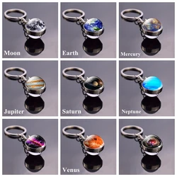 Solar System Planet Keychain Keyring Moon Earth Saturn Jupiter Mercury Pluto Double Side Glass Ball Key Chain Ring