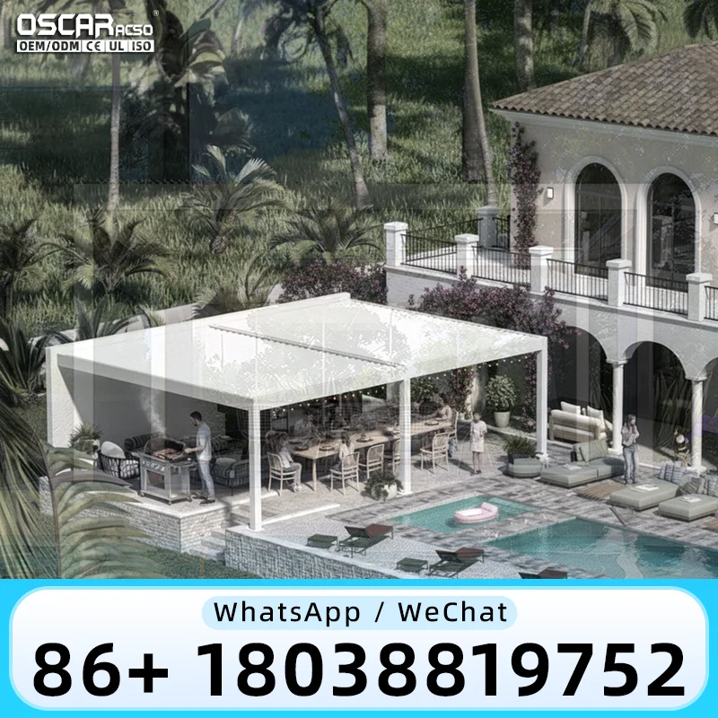 Sturdy Outdoor Pergola with Retractable Canopy Adjustable Roof Creative Modern Backyard Shelter Patio Garden Deck Grape Trellis