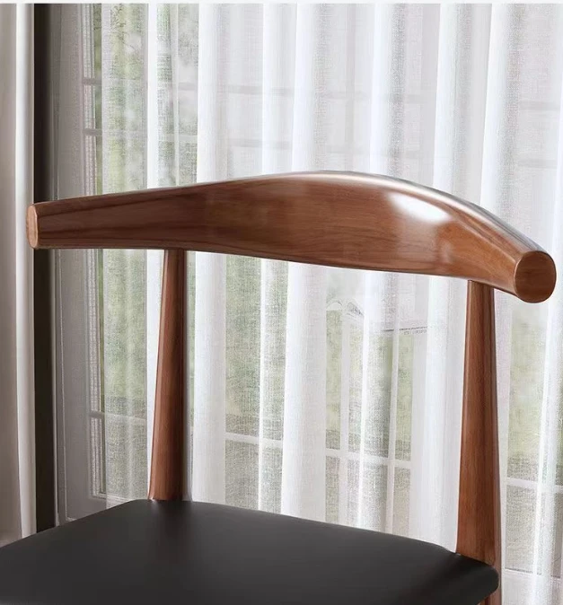 Silla de comedor de madera maciza nórdica, moderna y sencilla, luz para el hogar, oficina, hotel, conferencia, restaurante, cuerno trasero