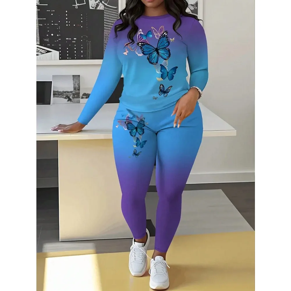 

Plus Size New Women's 2-piece Set Short Sleeved T-shirt & Printed Shorts Suit