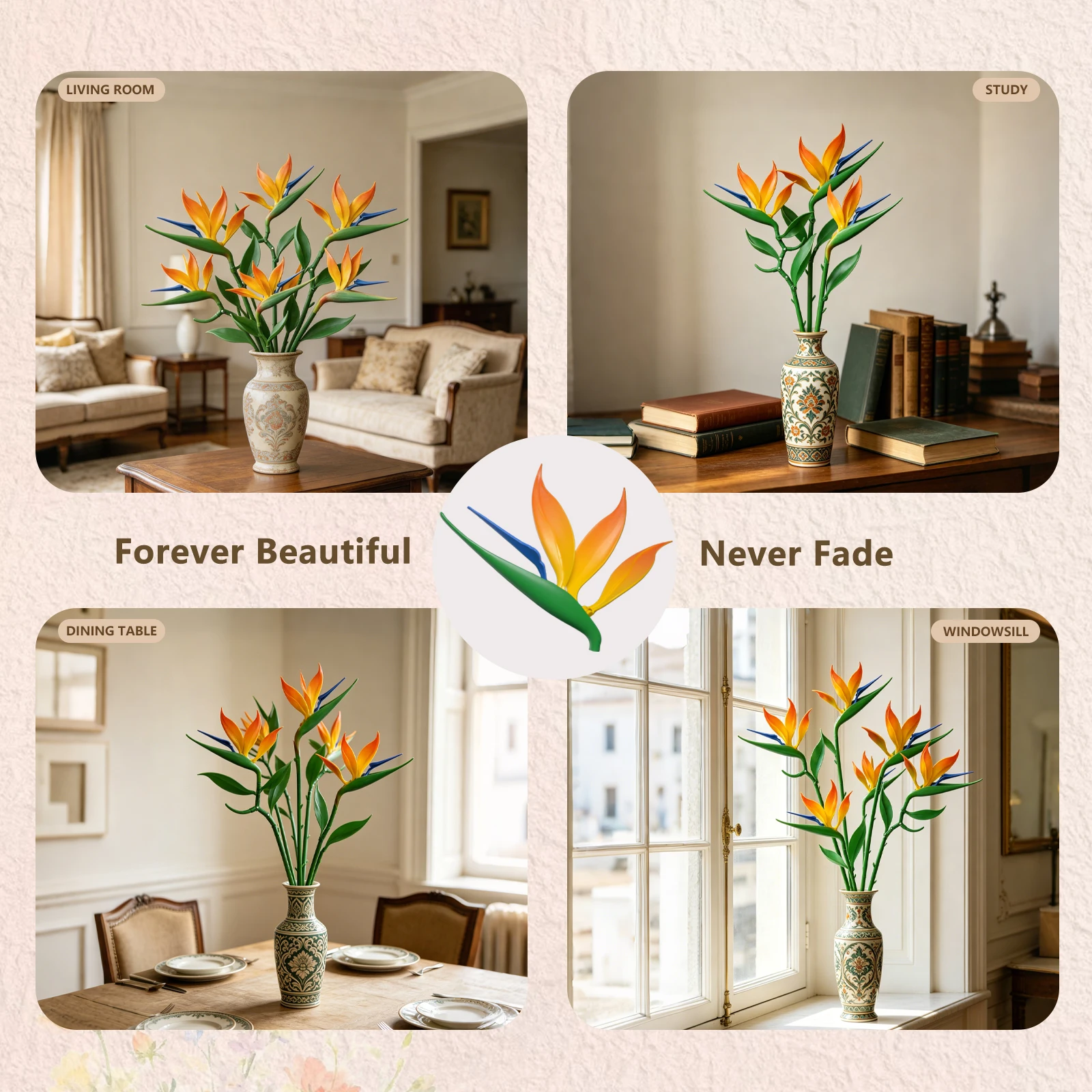 Strelitzia Blossoms Building Block Bouquet Flowers Featuring Gradient Petal Details Ideal for Tabletop Display Home Deco（46 Pcs） view 5