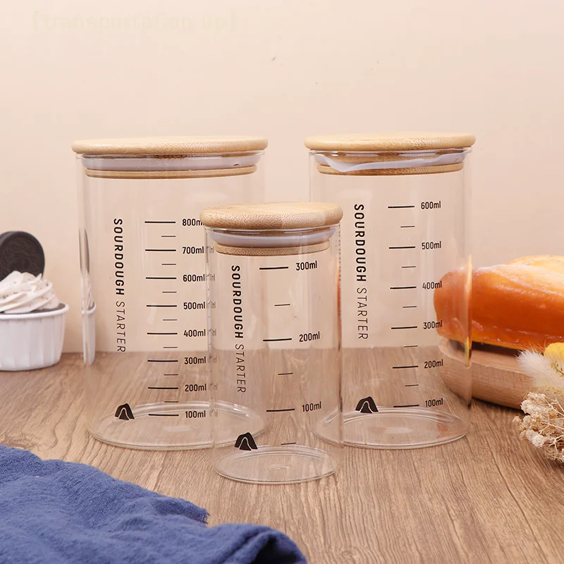300/600/900 ml Sauerteig Starter Jar Klar Glas Hitzebeständige Starter Container Backen Gärung Lebensmittel Lagerung Tasse mit Deckel
