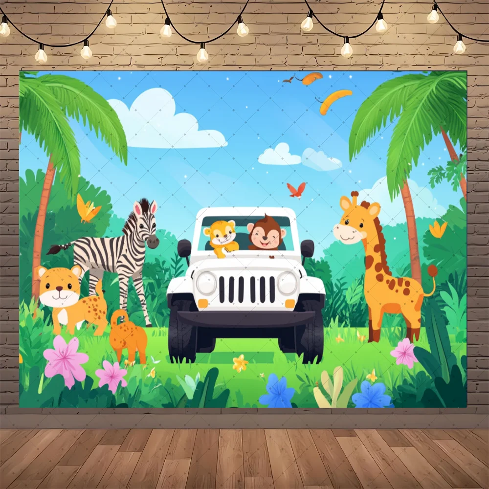 

Tropical Jungle Safari Photography Backdrop Kid 1st Wild One Newborn Baby Birthday Party Photozone Family Shoot Photo Background