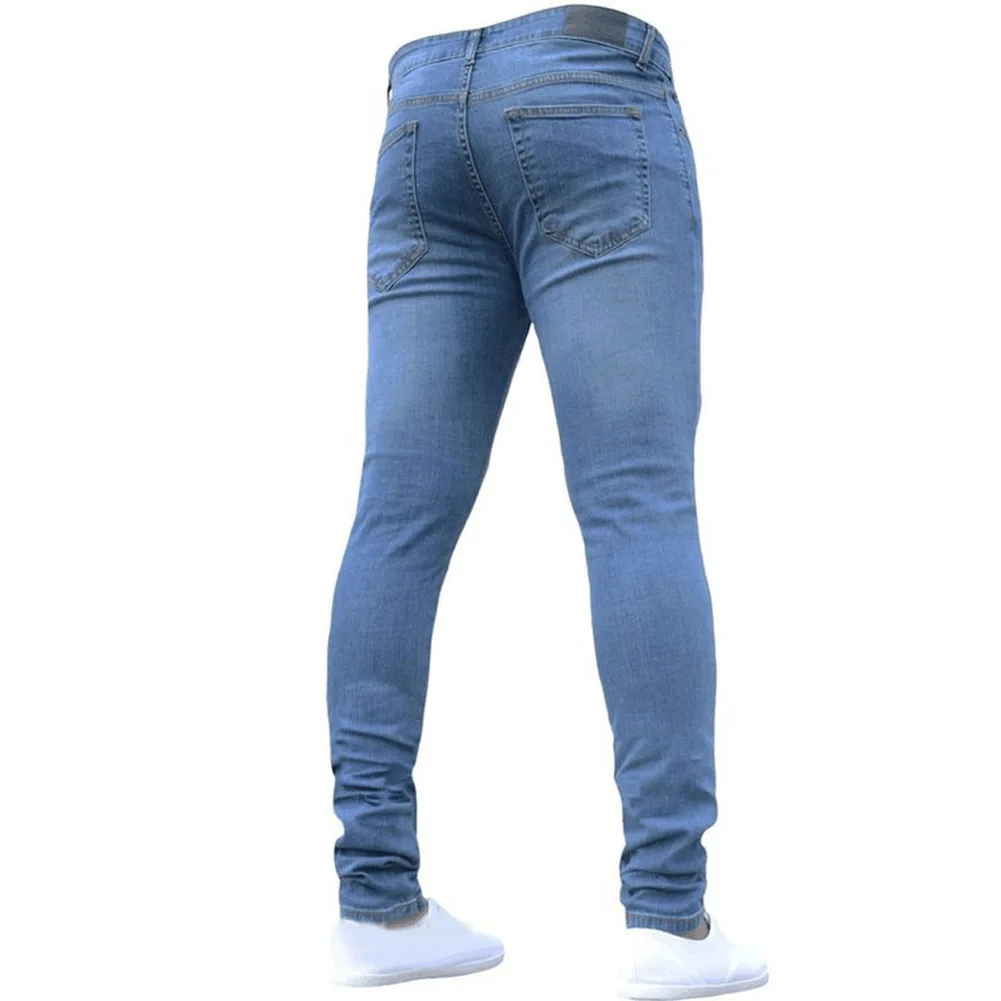 Men\'s Jeans High Waist Zipper Stretch Pants Casual Slim Fit Trousers For Man Plus Size Pencil Pants Denim Skinny Cloth