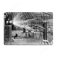 Nikola_Tesla With His Equipment Metal Signs pub Bar Cave Funny Wall Decor Tin sign Posters