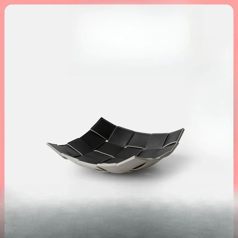 

Two-color leather woven storage box, key tray, jewelry desktop storage tray