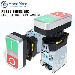 VaneAims 22MM FXB38 Plastic LED Light Double-Button Switch Momentary 1NO1NC ON/OFF Power Switch 10A 12V 220V with White Led