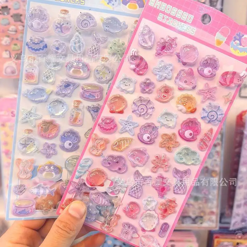 Ocean 3D Relief Ocean Shells 3D Crystal Stickers Cartoon Sticker Phone Case Decoration Kawaii Birthday Gifts for Boys and Girls view 3